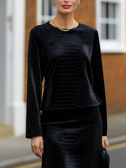 Matte Croc-Embossed Faux Leather Top & Skirt Set