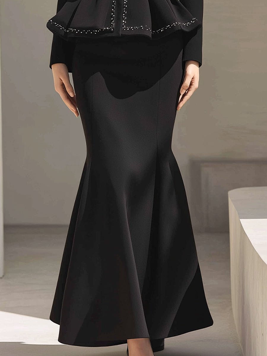 Embellished Peplum Jacket & Flared Maxi Skirt Set