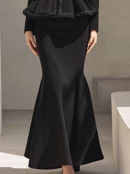 Embellished Peplum Jacket & Flared Maxi Skirt Set